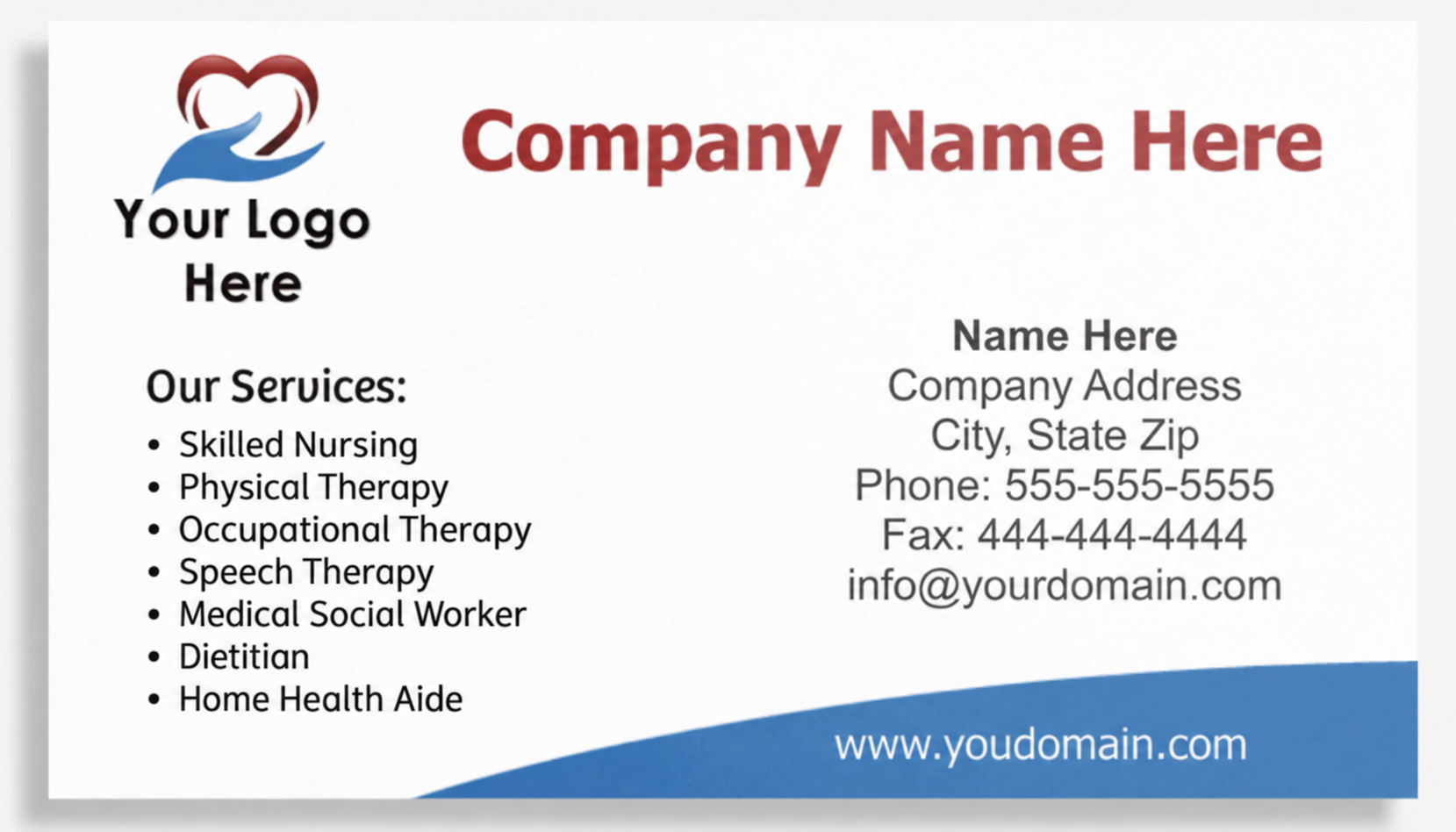 Sample medical home health agency business card